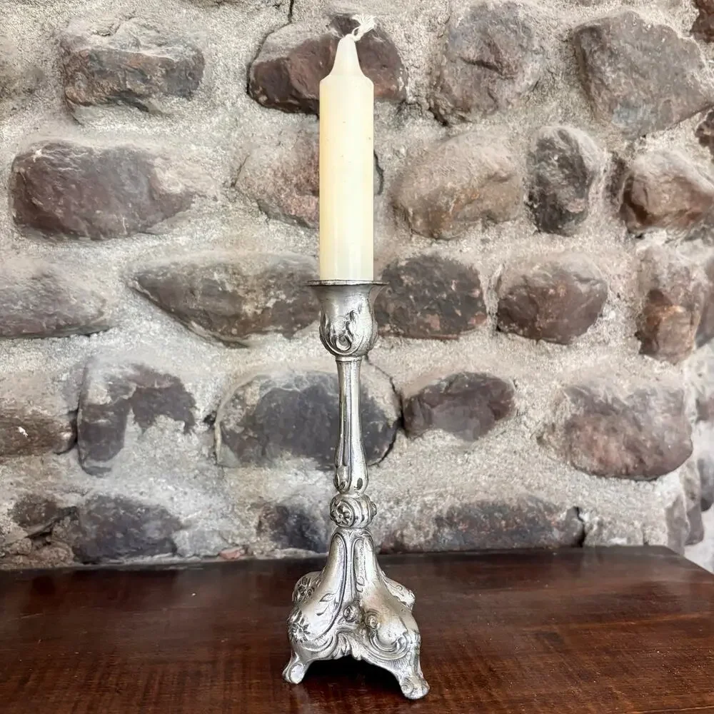 Vintage Ornate Silver Toned Candlestick 6.5 inches Art Decor, Shabby Chic, MCM
